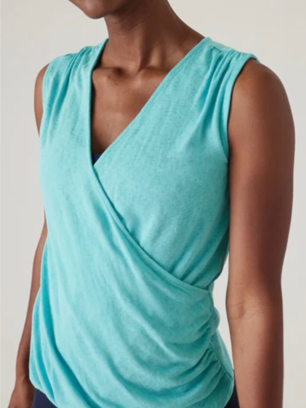 Athleta Breezy Wrap Top Teal Sleeveless Draped Lightweight Tank Size S